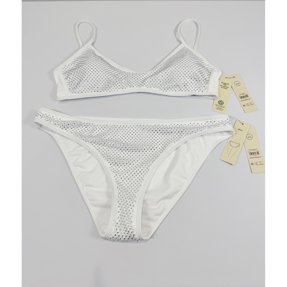No Boundaries White Rhinestone Mesh Bikini‎ Set Large 12-14 NWT NB17HQ023771